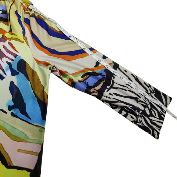 Isle by Melis Kozan Colorful Zebra Stripe 3/4 Sleeve Large Artsy Vacation Dress - Picture 11 of 12